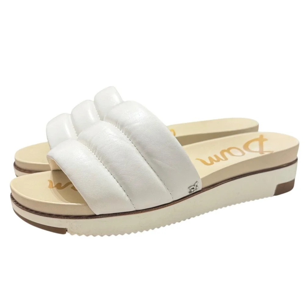 Sam Edelman Annalisa Platform Sandal Women‎ 9 White Quilted Leather Slide